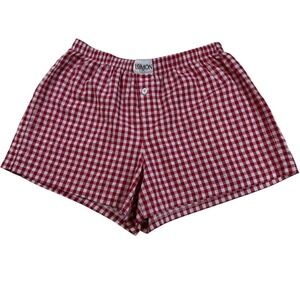LOMON Red White Gingham Plaid Boxer Shorts Men's Size‎ M Button Fly Made in USA